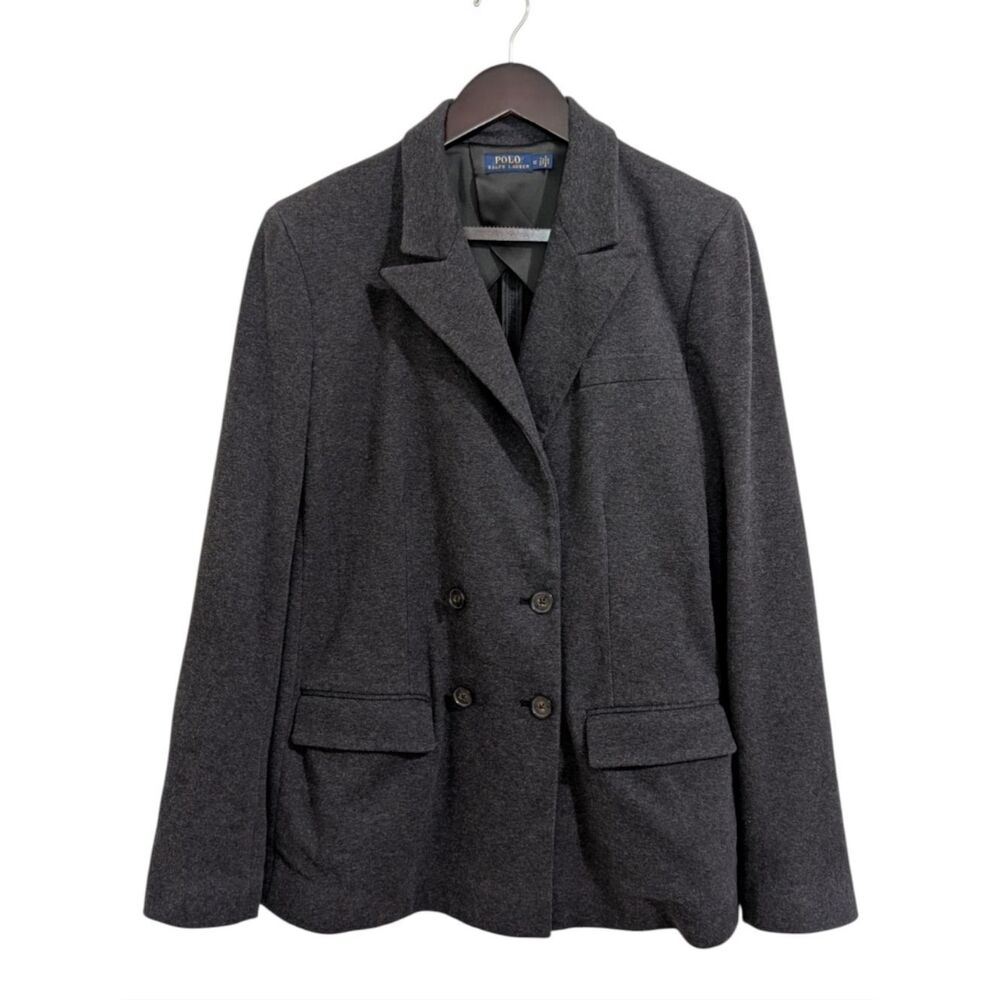 Polo Ralph Lauren Double Breasted Knit Blazer Jacket Charcoal Gray Size 12